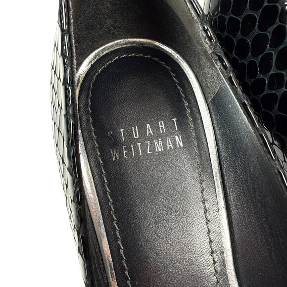 STUART WEITZMAN shiny black snakeskin leather platform heels - Picture 7 of 16